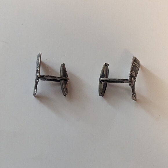 Vintage Egyptian Sterling Silver Cufflinks Nefertiti Egyptian Revival Whale Back - Picture 3 of 9